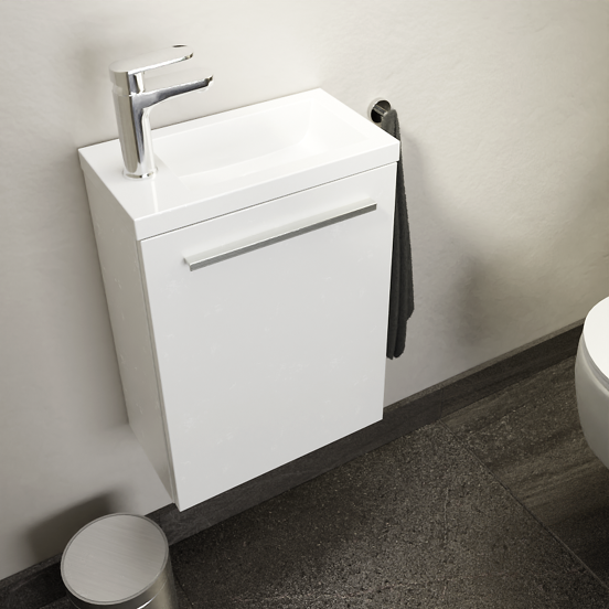 SanyOne Roxy zwevend toiletmeubel 40 x 22 cm wit met Roxy wastafel in glanzend composiet marmer