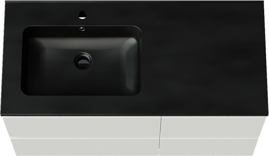 Linie Lado meuble salle de bains suspendu 100 x 46 cm blanc brillant avec Vano plan vasque asymétrique à gauche en marbre composite noir mat