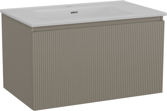 Storke Ribs meuble salle de bains suspendu 85 x 52 cm soie grise avec Kera plan simple en céramique blanc mat