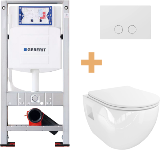 Linie Waldo hangtoilet glanzend wit randloos met Geberit Sigma inbouwspoelreservoir UP320 met Burda frame en bedieningspaneel