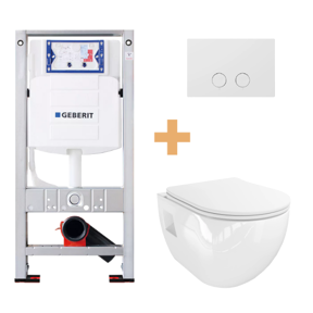 Linie  Waldo  hangend toilet hoogglans wit randloos met Geberit Sigma inbouwspoelreservoir UP320 met Burda frame en bedieningspaneel