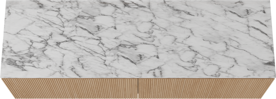 Balmani Eclips zwevend badkamermeubel 180 x 55 cm Natuur eik met Stretto enkel of dubbel tablet in Carrara marmer, Verticale symmetrische rechte ribbel