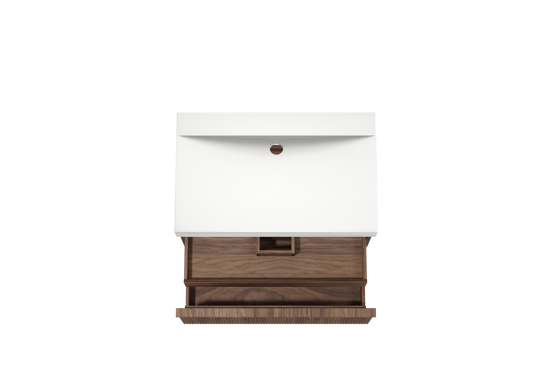 Balmani Forma meuble salle de bains suspendu 90 x 55 cm noyer américain avec Wave plan simple en solid surface blanc mat, Nervure droite symétrique verticale