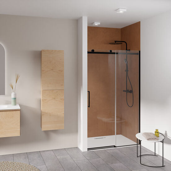 Luca Varess Boltano porte coulissante 120 cm x 200 cm verre transparent profil noir mat