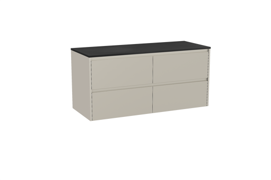 Storke Seda hängendes Möbelstück Set: 130 x 52 cm, Seidengrau, mit Panton Einzel- oder Doppel Waschtischplatte, Pulverbeschichtetes MDF Schwarz matt