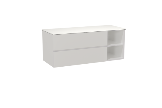 Storke Edge zwevend badmeubel 130 x 52 cm hoogglans wit met Tavola enkel of dubbel wastafelblad in solid surface mat wit