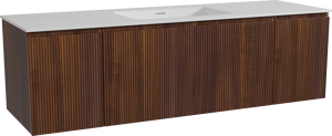 Storke Ribs hängendes Möbelstück Set: 165 x 52 cm, Nussbaum, mit Mata Einzelwaschtisch, Solid Surface, Weiß matt, Vertikale symmetrische gerade Rippe
