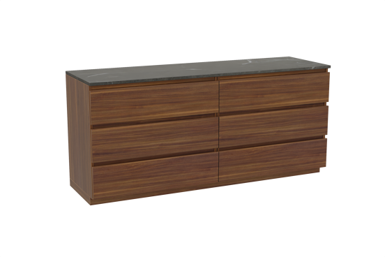 Balmani Lucida meuble salle de bains à poser 180 x 55 cm noyer américain avec Stretto tablette simple ou double en marbre pietra grey