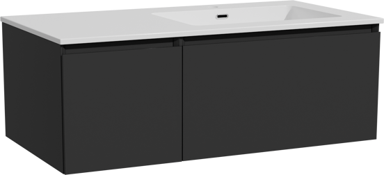 Storke Edge meuble salle de bains suspendu 100 x 52 cm noir mat avec Diva plan vasque asymétrique à droite en marbre composite blanc brillant