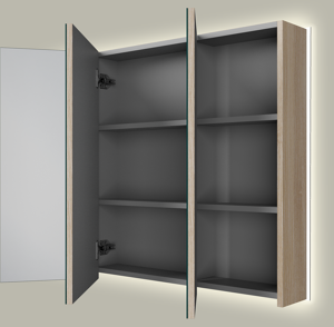 Linie Montro spiegelkast 100 x 75 cm lichte eik met spiegelverlichting