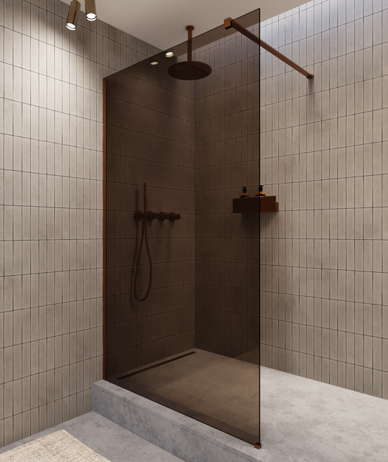 Balmani Modular inloopdouche: 160 x 200 cm, Brons glas, Brushed Rosegold profielen