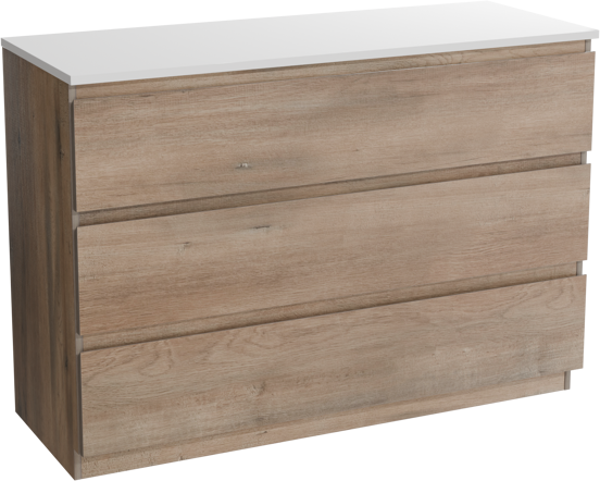 Linie Lado meuble salle de bains à poser 120 x 46 cm chêne gris avec Lado tablette double en marbre composite blanc brillant