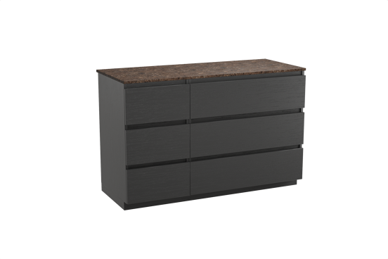 Balmani Lucida meuble salle de bains à poser 135 x 55 cm chêne noir avec Stretto tablette simple ou double en marbre dark emperador