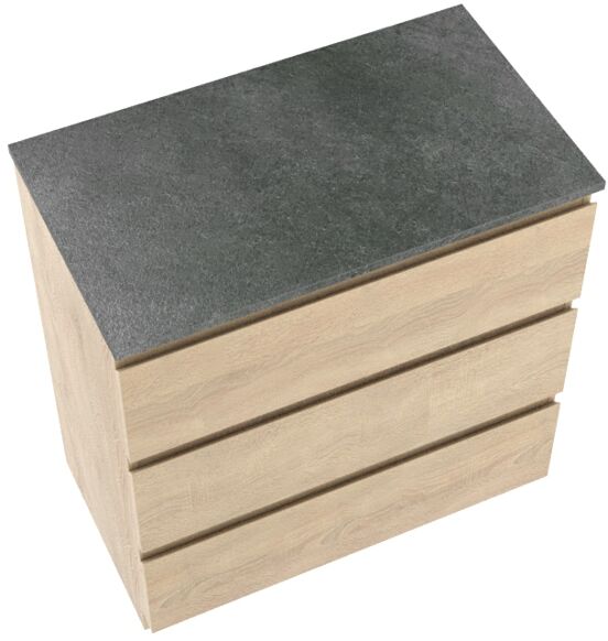 Linie Lado meuble salle de bains à poser 80 x 46 cm chêne blanc avec Lado tablette simple en mélaminé ardoise gris