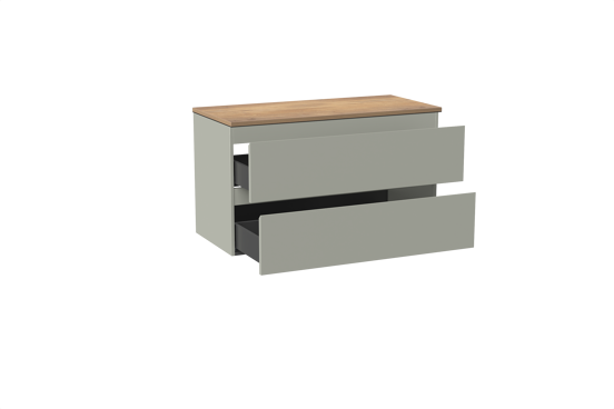 Linie Lado meuble salle de bains suspendu 100 x 46 cm greige avec Lado tablette simple ou double en mélaminé chêne naturel