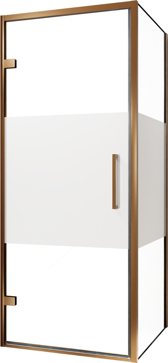 Balmani Senses Design douchehoek met linkse draaideur en vaste zijwand, 90 x 100 cm, Helder glas met matte strook, Brushed Rosegold profielen, met coating