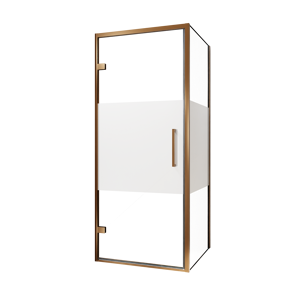 Balmani Senses Design douchehoek met linkse draaideur en vaste zijwand, 90 x 80 cm, Helder glas met matte strook, Brushed Rosegold profielen