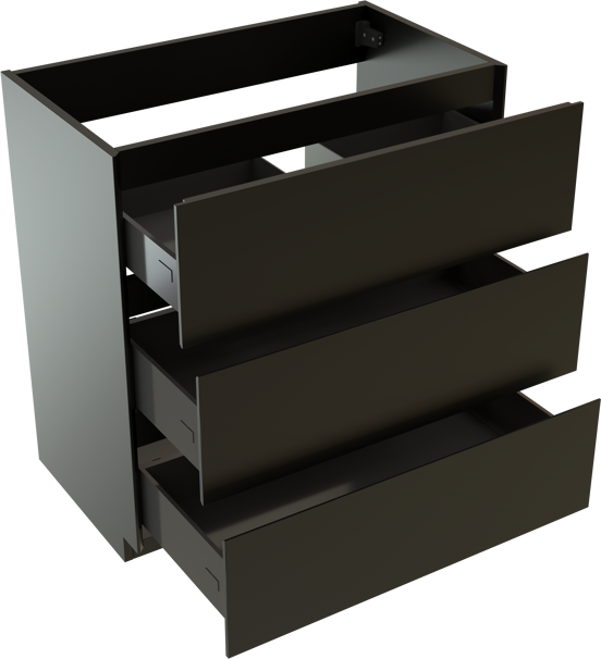 Storke Edge stehender Waschbeckenunterschrank: 80 x 46 cm, Schwarz matt, 3 Schubladen
