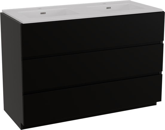Storke Edge staand badkamermeubel 120 x 52 cm mat zwart met Kera dubbele wastafel in porselein mat wit