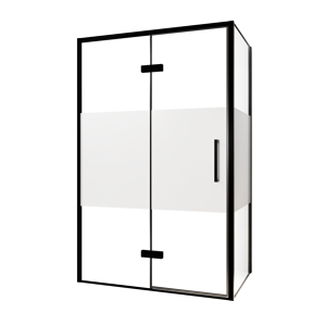 Balmani Senses Design douchehoek met linkse draaideur en vaste zijwand, 120 x 80 cm, Helder glas met matte strook, Zwarte profielen