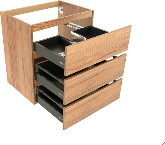 Balmani Lucida stehender Waschbeckenunterschrank: 75 x 55 cm, Teak, 3 Schubladen
