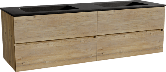 Storke Edge meuble salle de bains suspendu 170 x 52 cm chêne brut avec Scuro double vasque en quartz noir mat