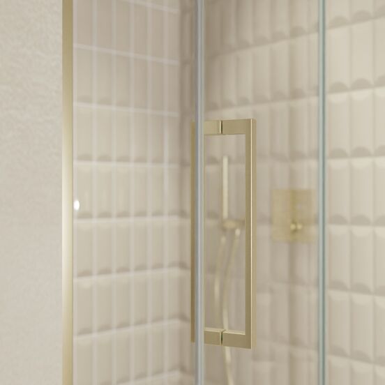 Balmani Senses Design porte pivotante à droite 120 cm x 210 cm verre transparent, Profil Brushed Champagne Gold