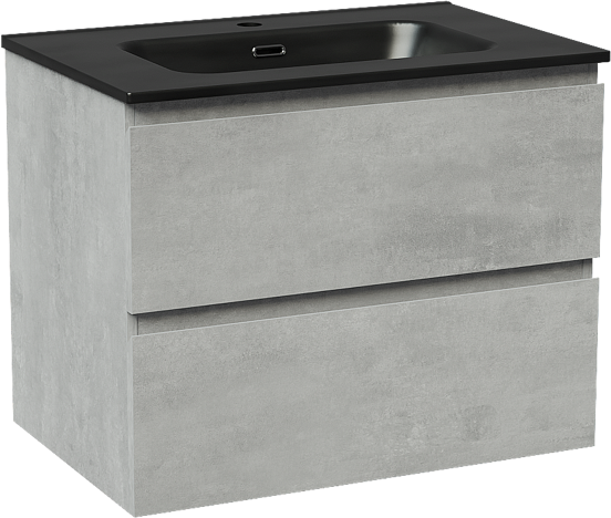 Linie Lado zwevend badkamermeubel 70 x 46 cm beton donkergrijs met Baro enkele wastafel in porselein mat zwart