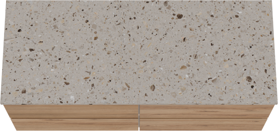 Balmani Lucida zwevend badkamermeubel 135 x 55 cm teak met Stretto enkel of dubbel tablet in terrazzo greige terrazzo