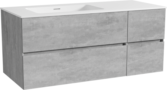 Storke Edge zwevend badmeubel 120 x 52 cm beton donkergrijs met Mata asymmetrisch linkse wastafel in solid surface mat wit