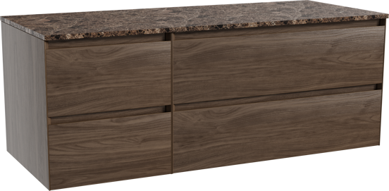 Balmani Mitra meuble salle de bains suspendu 135 x 55 cm noyer américain avec Stretto tablette simple ou double en marbre dark emperador