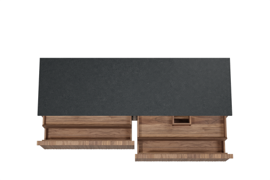 Balmani Forma hängendes Möbelstück Set: 180 x 55 cm, Amerikanischer Nussbaum, mit Stretto Einzel- oder Doppel Waschtischplatte, Granit, Schwarzes Granit, Vertikale asymmetrische Runde Rippe