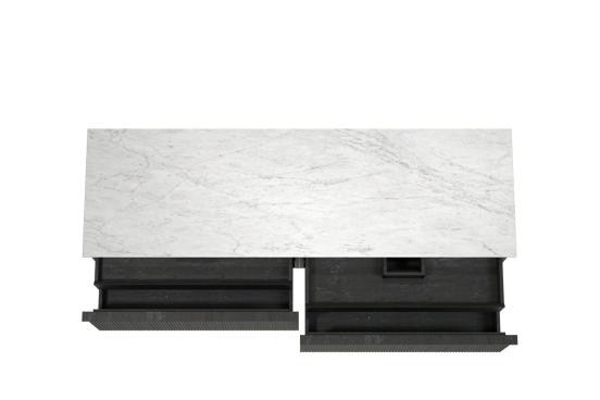 Balmani Forma hängendes Möbelstück Set: 180 x 55 cm, Schwarze Eiche, mit Stretto Einzel- oder Doppel Waschtischplatte, Marmor, Carrara, Vertikale symmetrische gerade Rippe