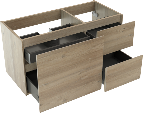 Storke Edge hängender Waschbeckenunterschrank: 100 x 46 cm, asymmetrisch links, Eiche rustikal, 3 Schubladen