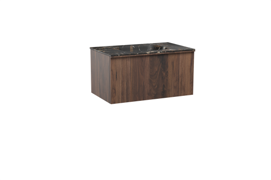 Balmani Forma meuble salle de bains suspendu 90 x 55 cm noyer américain avec Tablo Arcato plan simple en marbre portoro gold, Nervure droite symétrique verticale