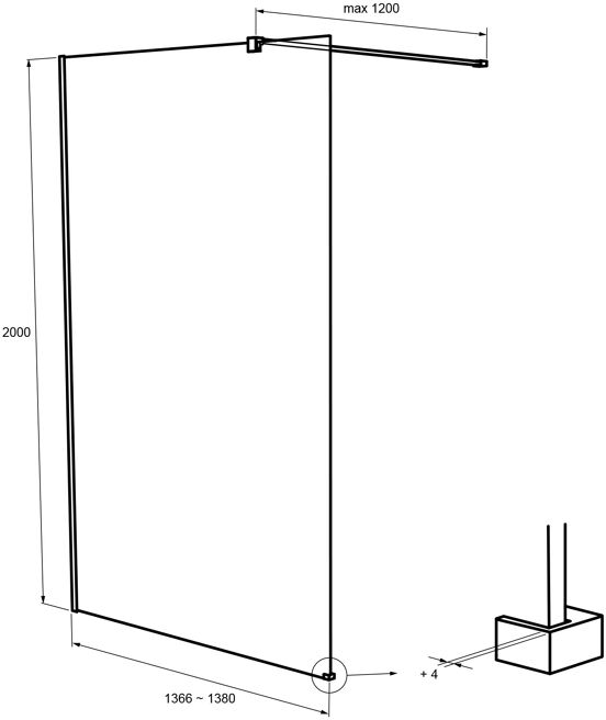 Balmani Modular douche à l'italienne: 140 x 200 cm, Verre transparent, avec coating, Profil Brushed Champagne Gold