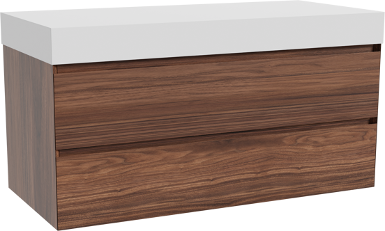 Balmani Mitra zwevend badkamermeubel 120 x 55 cm notelaar met Dominus enkel of dubbel tablet in solid surface mat wit