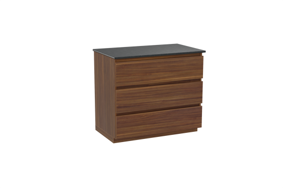 Balmani Lucida staand badkamermeubel 90 x 55 cm amerikaanse notelaar met Stretto enkel tablet in graniet zwart