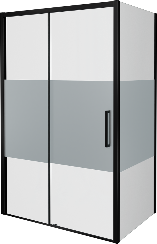 Balmani Senses Design douchehoek met linkse schuifdeur en vaste zijwand, 120 x 90 cm, Helder glas met matte strook, Mat zwart profielen, met coating
