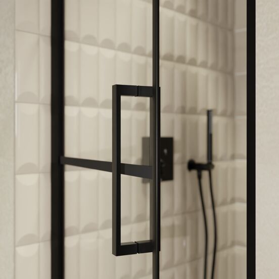 Balmani Senses Design douche draaideur links 90 cm x 210 cm Lined glas, Zwarte profielen, met coating