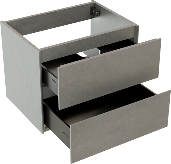 Storke Edge hängender Waschbeckenunterschrank: 60 x 46 cm, Beton dunkelgrau, 2 Schubladen