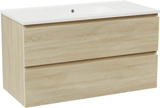 Linie Lado meuble salle de bains suspendu 100 x 46 cm chêne blanc avec Vano plan simple en marbre composite blanc mat
