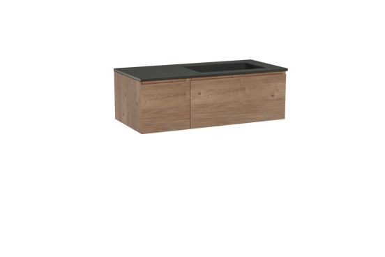 Storke Edge meuble salle de bains suspendu 110 x 52 cm chêne brut avec Scuro vasque asymétrique droite en quartz noir mat