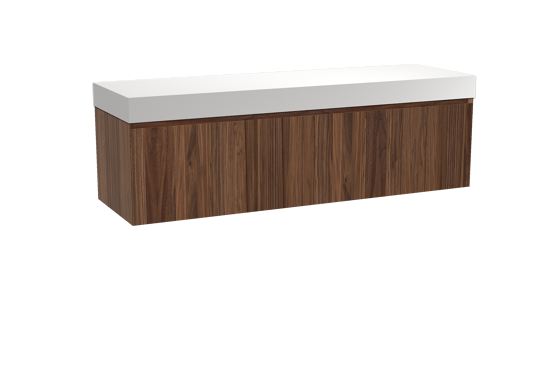 Balmani Idra hängendes Möbelstück Set: 180 x 55 cm, Nussbaum, mit Dominus Einzel- oder Doppel Waschtischplatte, Solid Surface Weiß matt