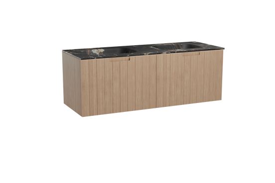 Balmani Adagio meuble salle de bains suspendu 150 x 55 cm chêne vieilli avec Tablo Arcato double vasque en marbre portoro gold