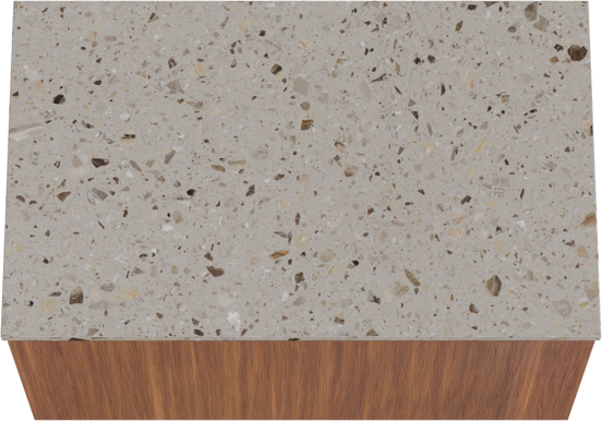 Balmani Sfera hängendes Möbelstück Set: 90 x 55 cm, Amerikanischer Nussbaum, mit Stretto Einzel Waschtischplatte, Terrazzo in Greige