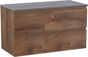 Linie Lado zwevend badkamermeubel 100 x 46 cm bruine eik met Lado enkel of dubbel tablet in melamine beton donkergrijs