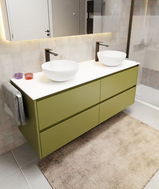 Storke Seda meuble sous-lavabo suspendu 150 x 52 cm vert olive 4 tiroirs