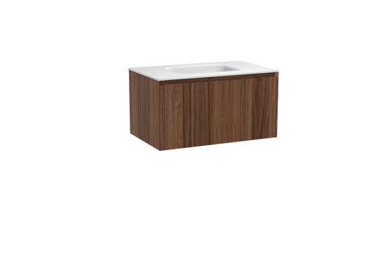 Balmani Idra hängendes Möbelstück Set: 90 x 55 cm, Nussbaum, mit Tablo Arcato Einzelwaschtisch, Solid Surface Weiß matt