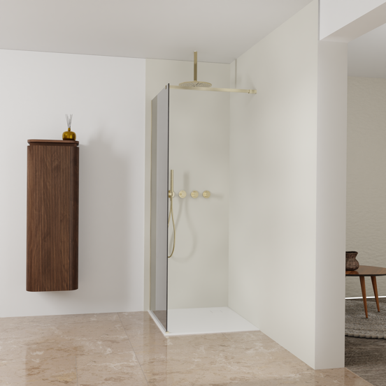 Balmani Modular douche à l'italienne: 90 x 200 cm, Verre miroir reflex, Profil Brushed Champagne Gold